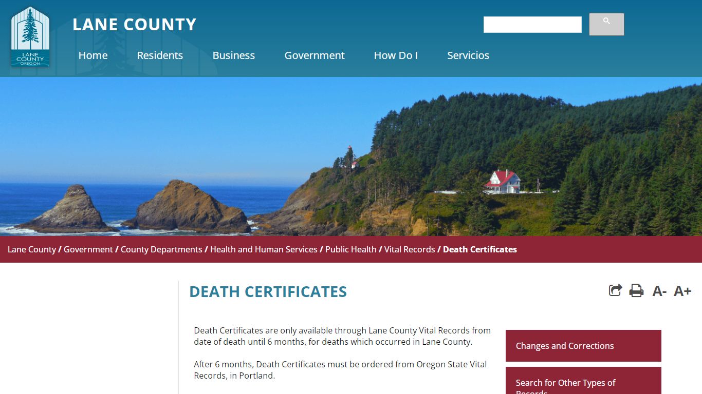 Death Certificates - Lane County