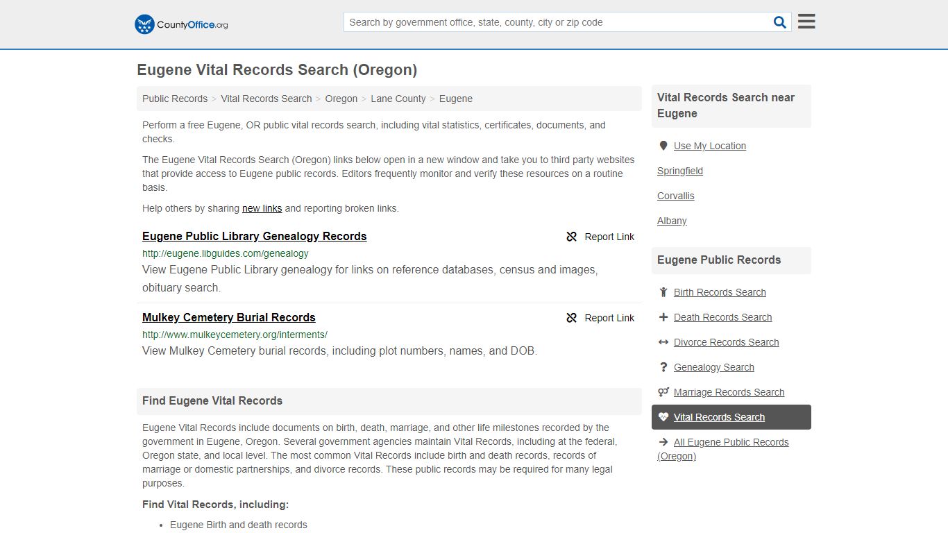 Vital Records Search - Eugene, OR (Birth, Death, Marriage ...