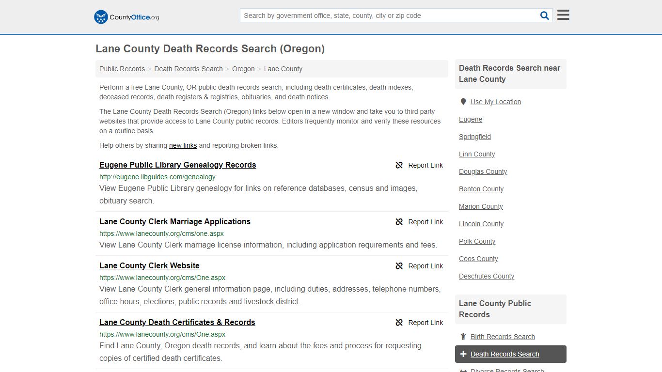 Death Records Search - Lane County, OR (Death Certificates ...